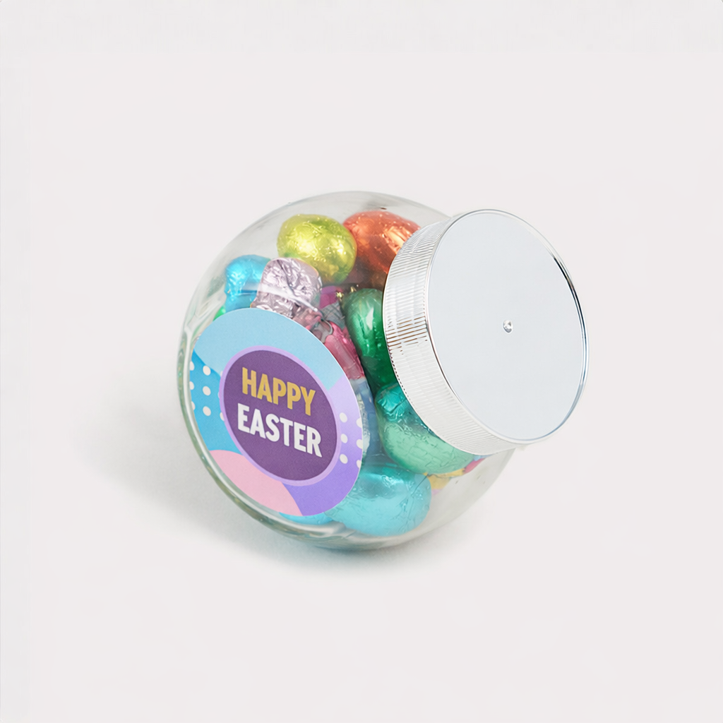 Potten met chocolade eieren bedrukken