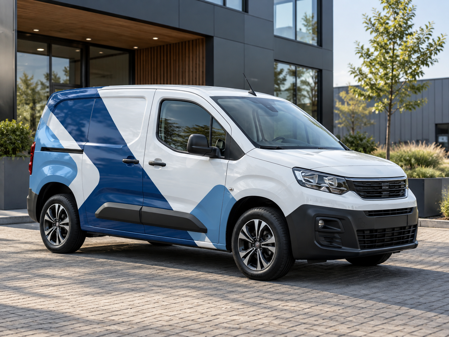 Compact bedrijfsvoertuig met professionele autobelettering
