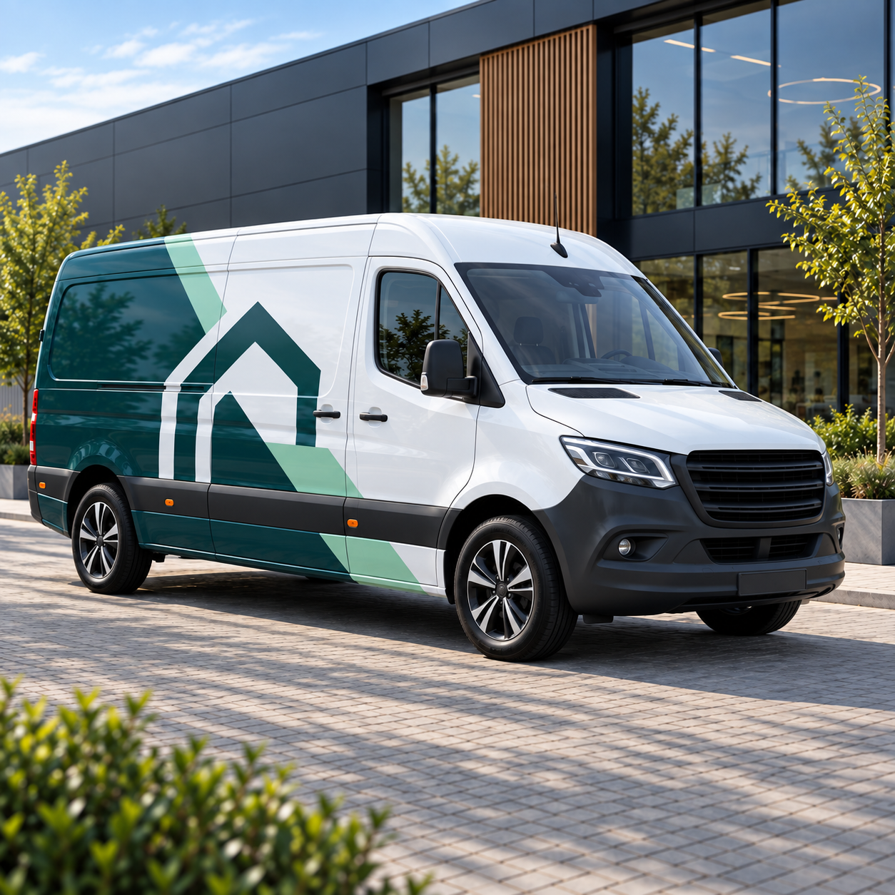 Middelgrote bedrijfsbus met professionele voertuigbelettering