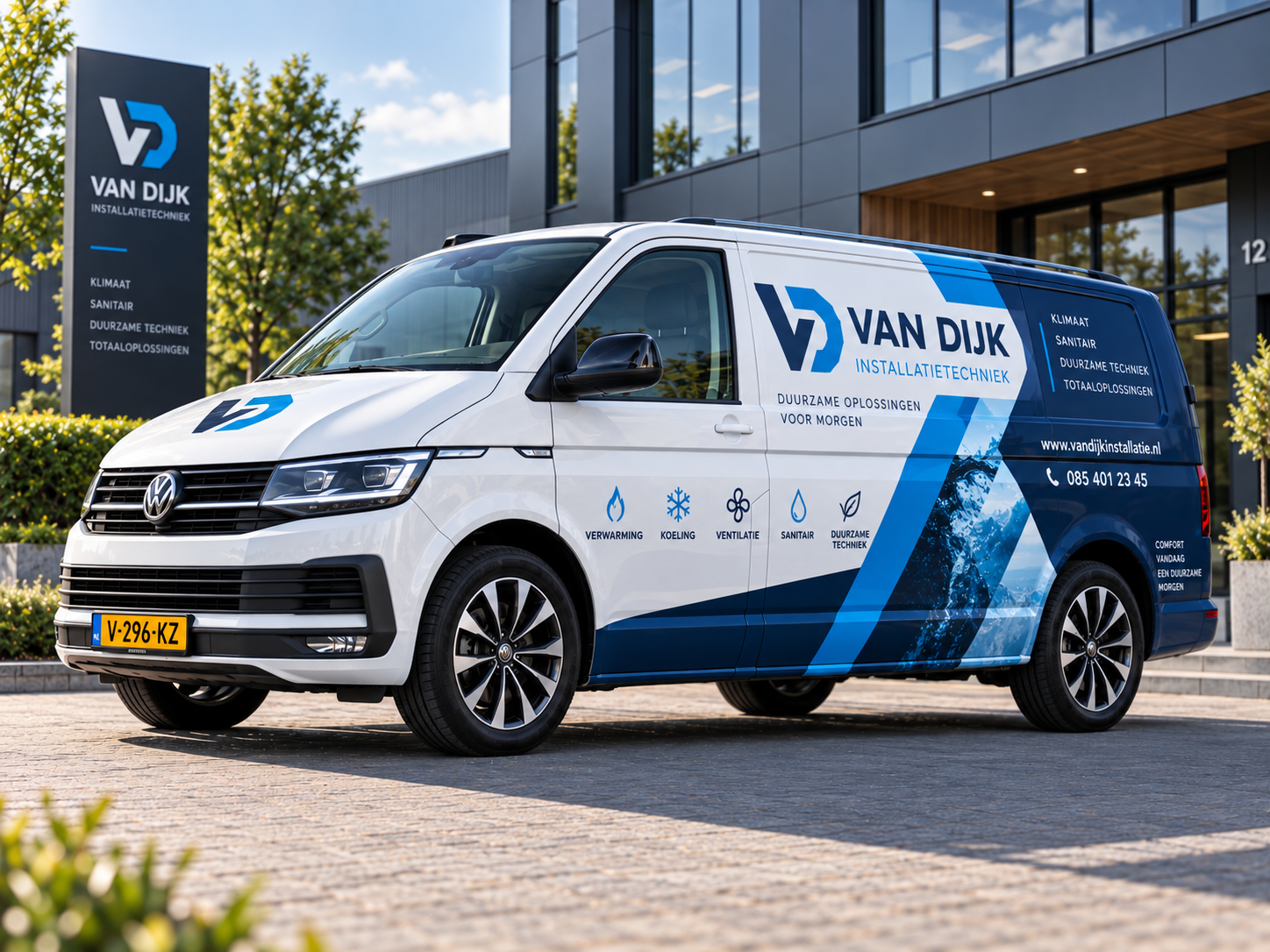 Bedrijfsbus met uitgebreide full colour voertuigbelettering voor maximale merkimpact