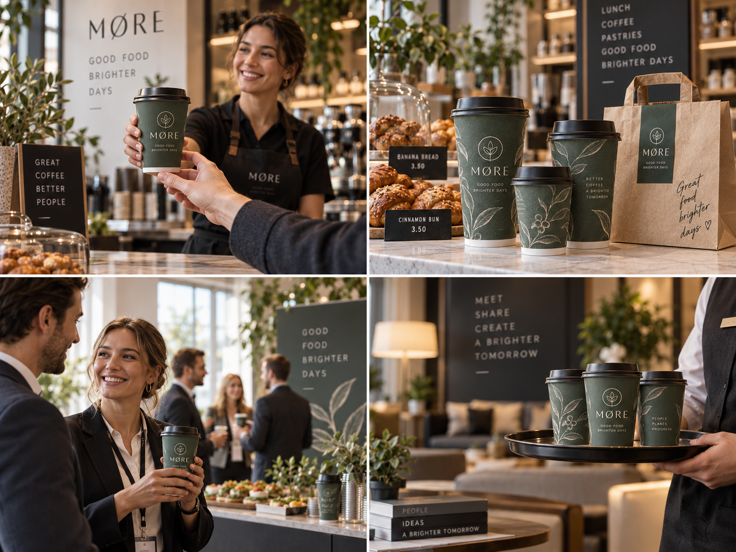 Bedrukte koffiebekers gebruikt in verschillende professionele horecasituaties