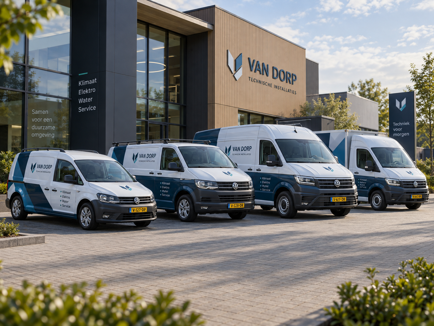 Wagenpark met verschillende bestelauto's in één herkenbare bedrijfsstijl