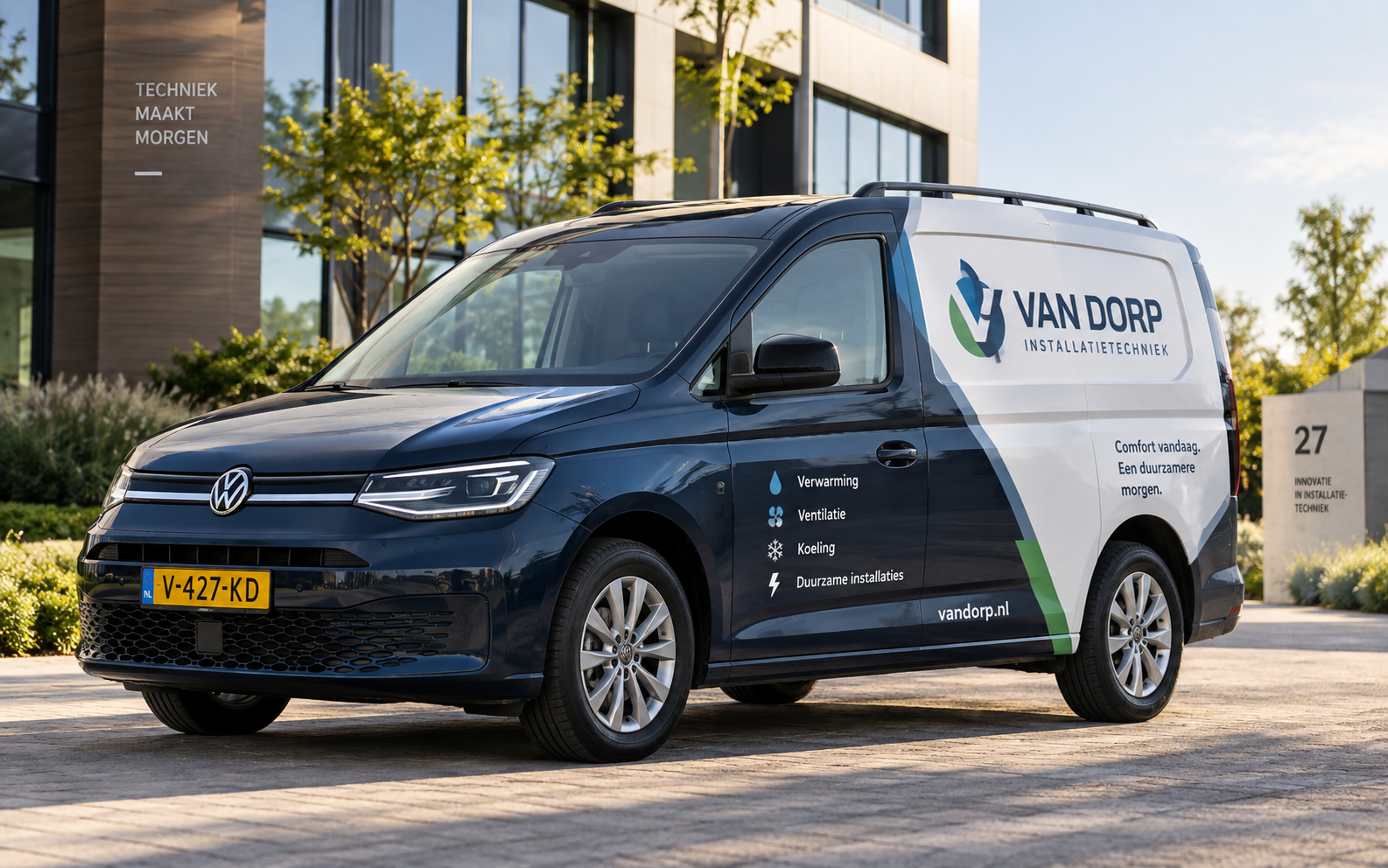 Professioneel beletterde Volkswagen Caddy voor een technisch installatiebedrijf