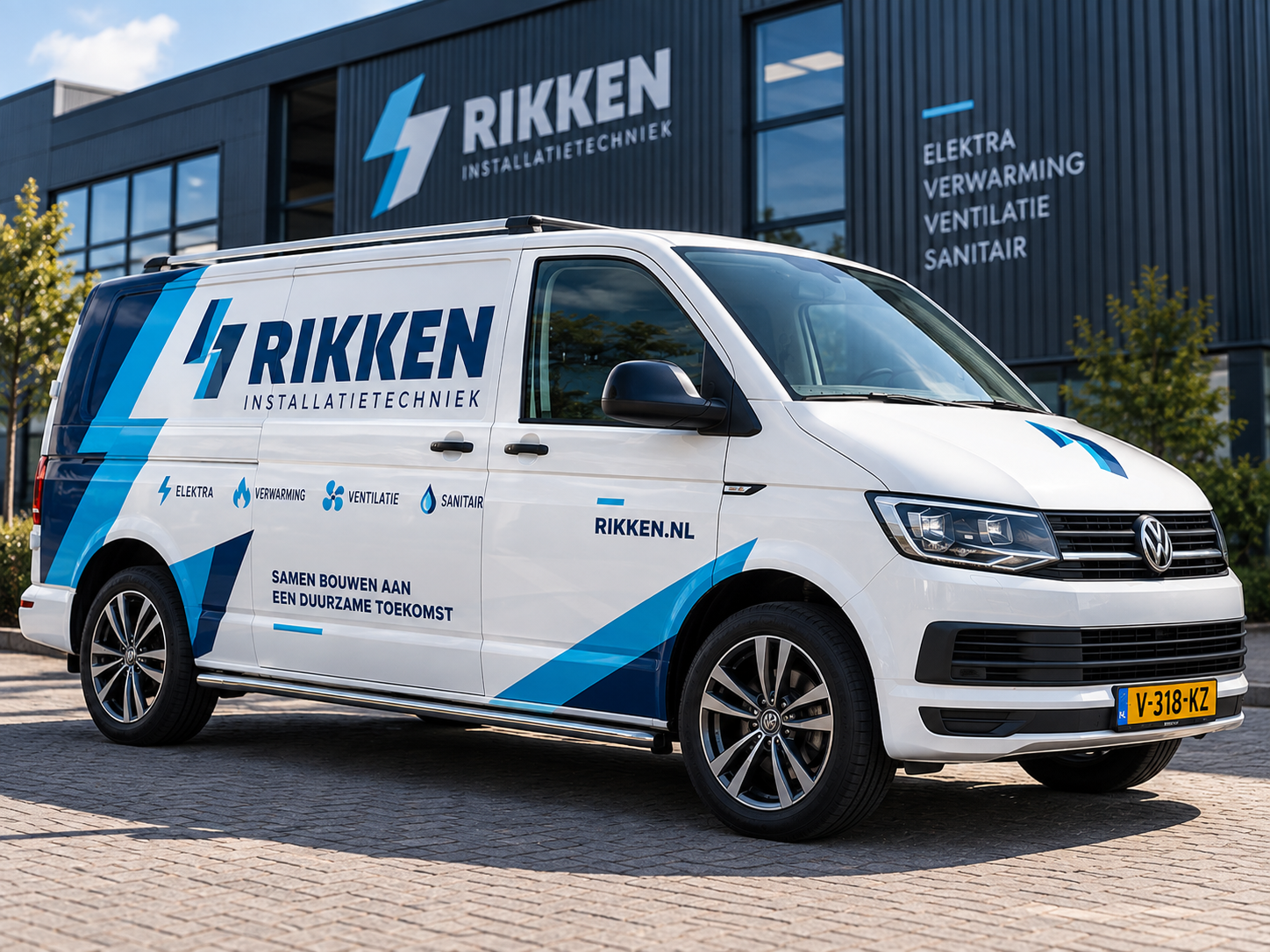Volkswagen Transporter met goed zichtbare bedrijfsbelettering