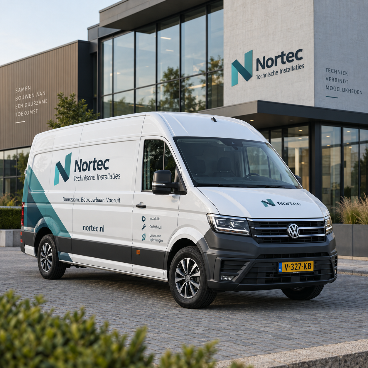 Volkswagen Crafter met duidelijk zichtbare bedrijfsbelettering