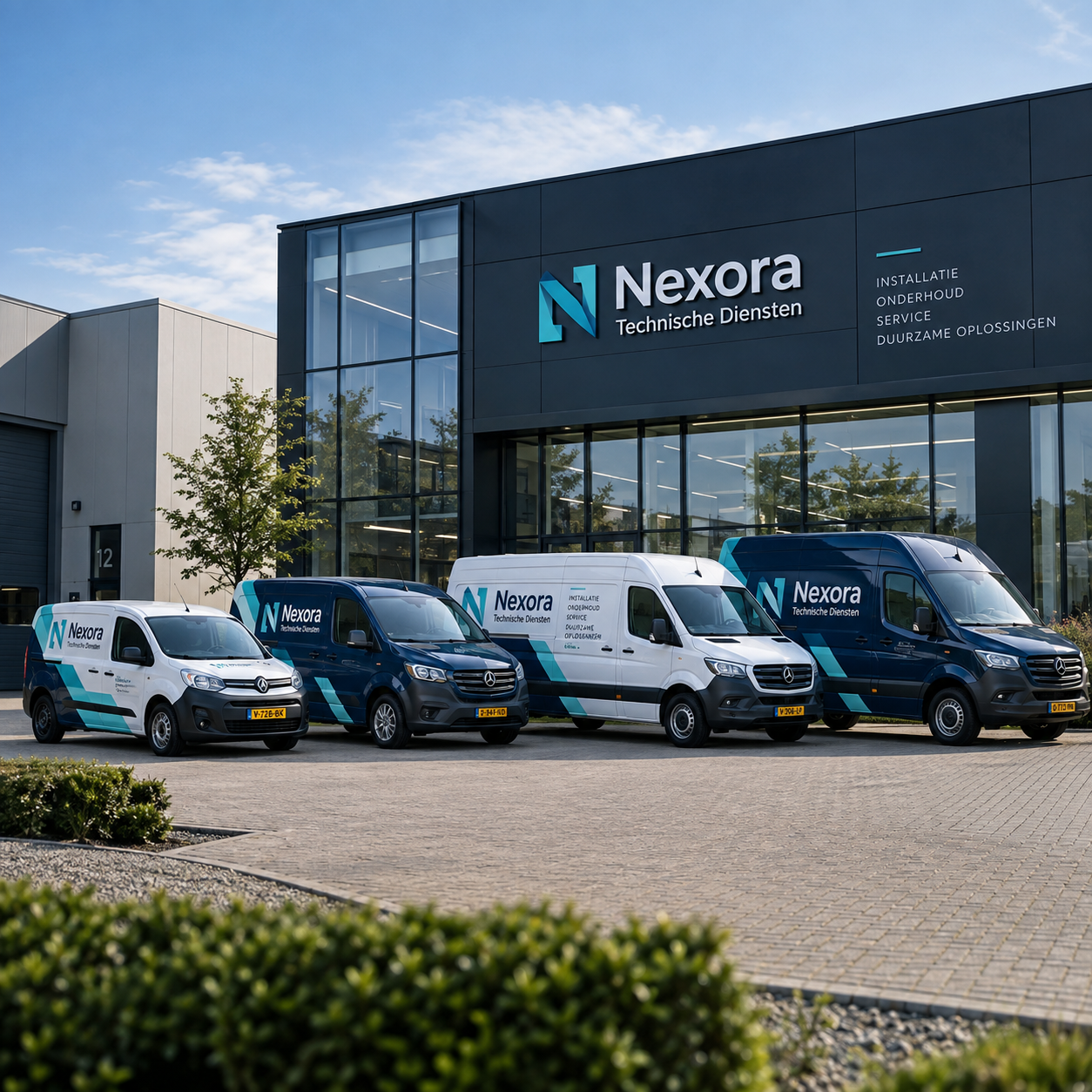 Verschillende professioneel beletterde bedrijfswagens in één herkenbare wagenparkstijl