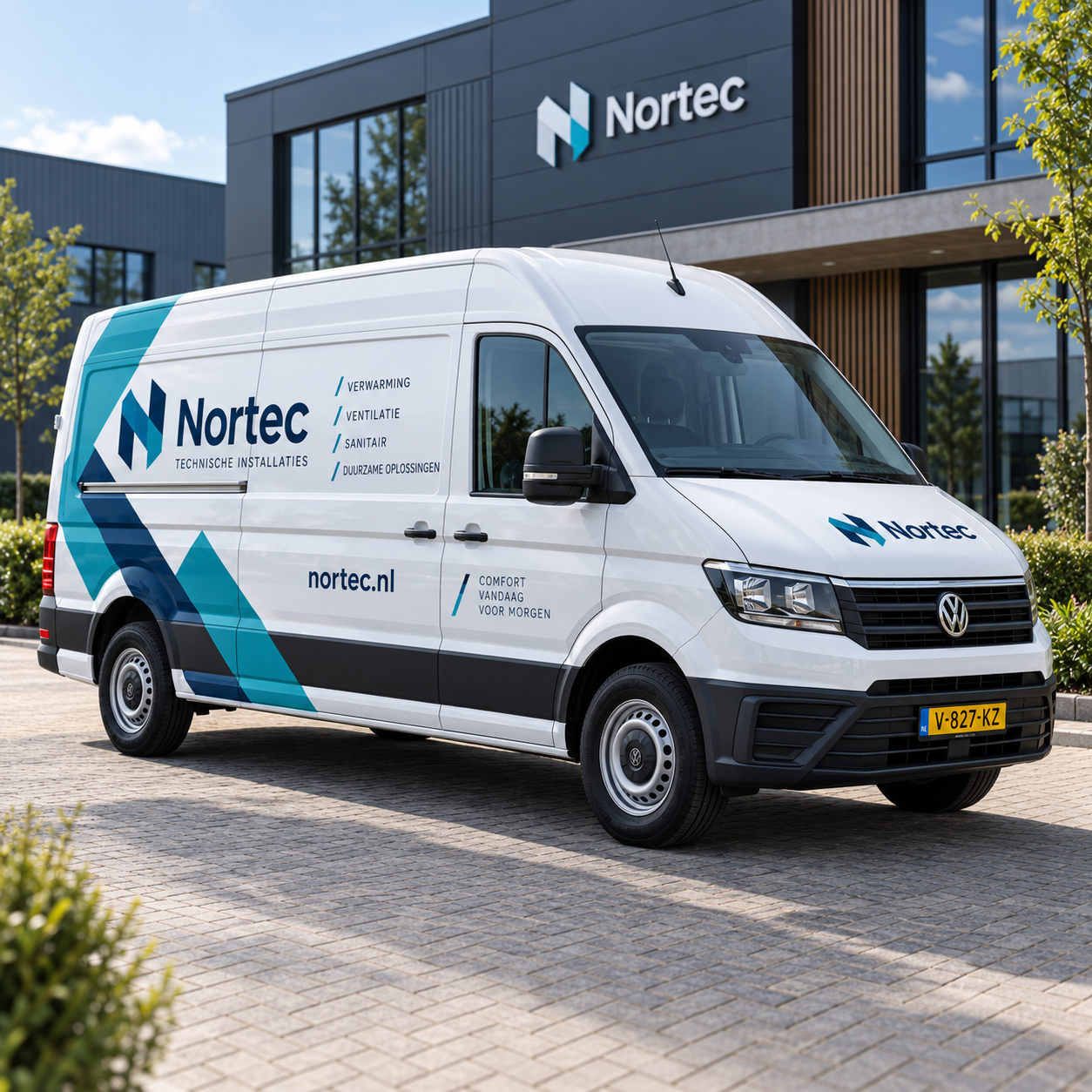 Volkswagen Crafter met opvallende bedrijfsbelettering en sterke merkimpact