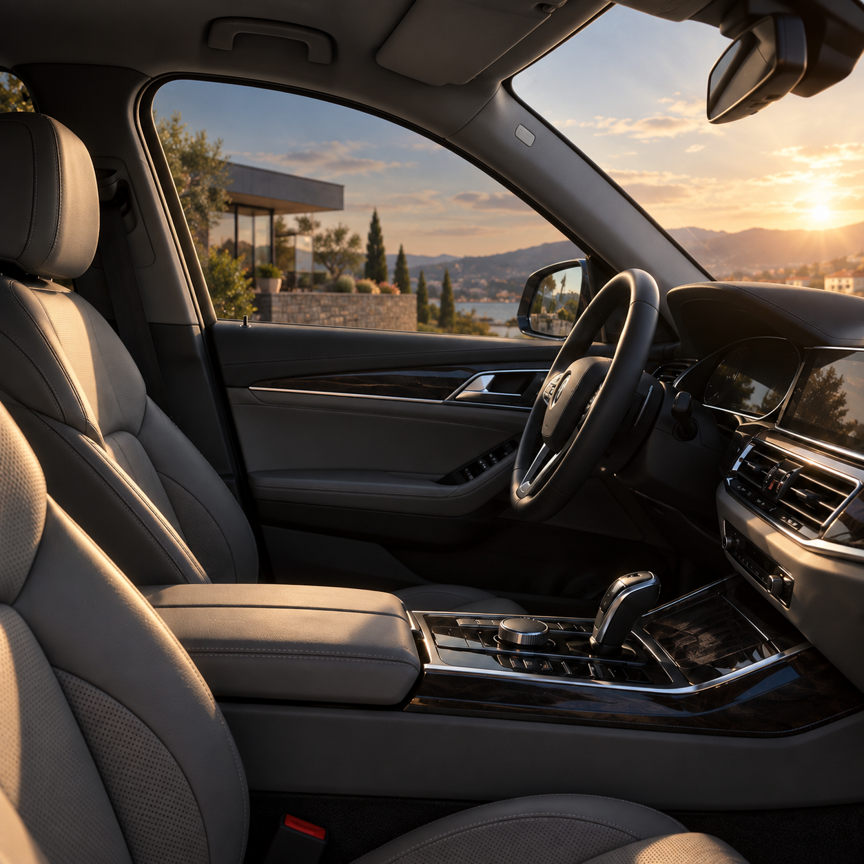 Zicht vanuit het interieur van een auto door een Chameleon voorruit