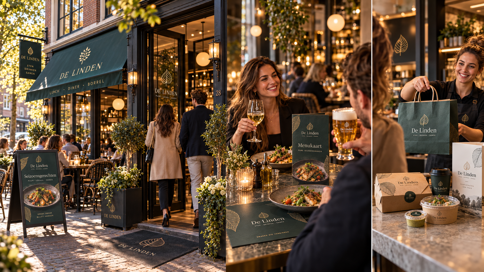 Visuele gastreis door dezelfde horecazaak van buiten via entree en tafel tot takeaway
