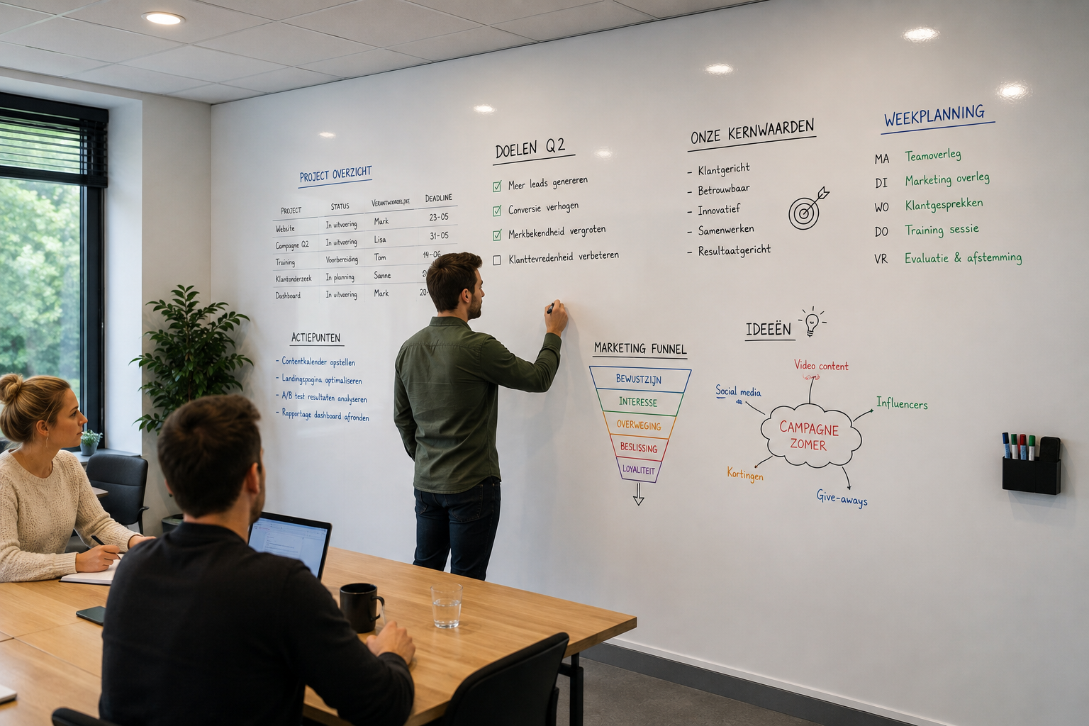 Slimmer samenwerken met een whiteboard muur op kantoor