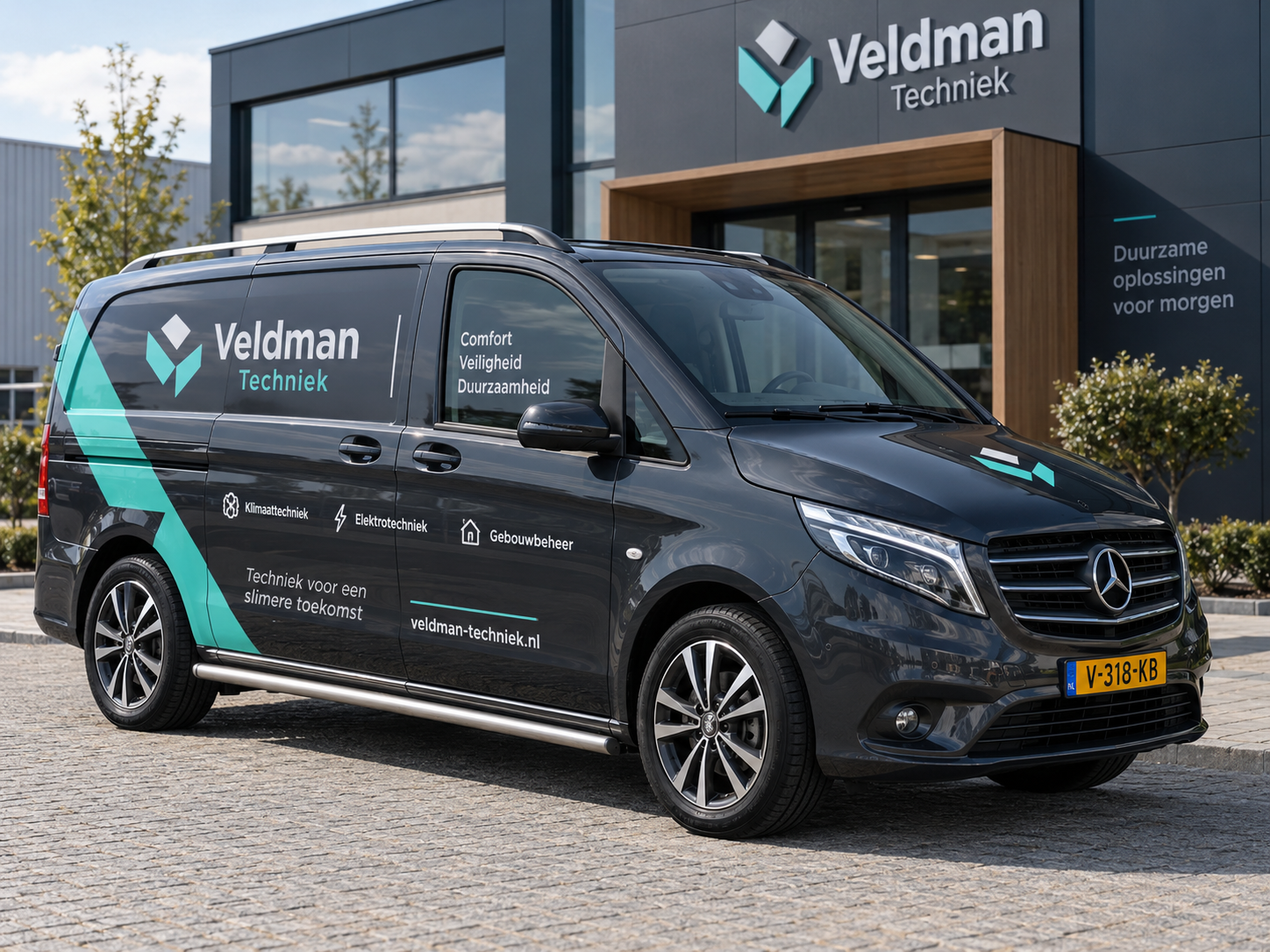 Bedrijfswagen voorzien van professionele autostickers en strakke snijfolie