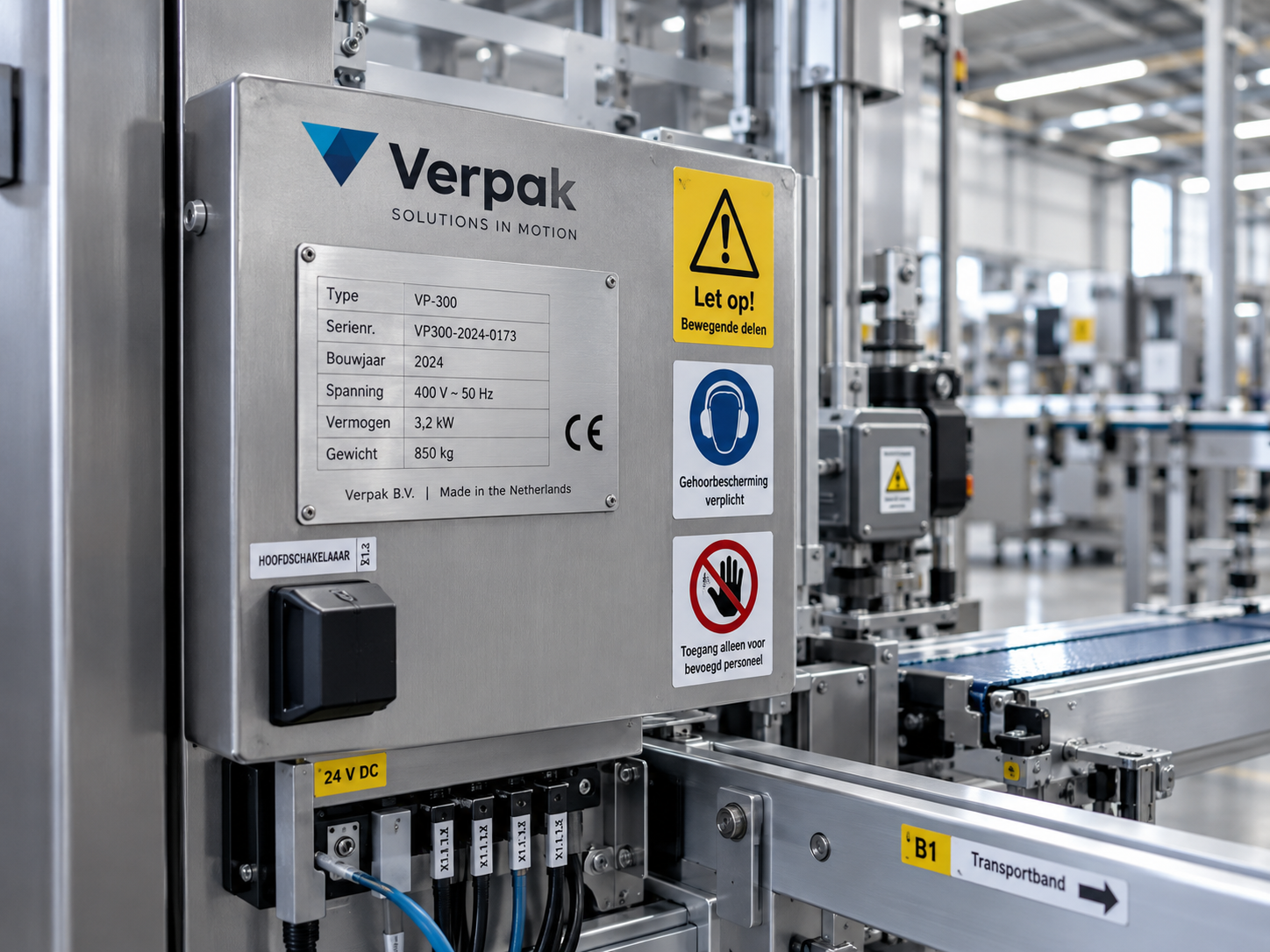 Professionele industriële stickers en identificatiestickers op machine en technische apparatuur