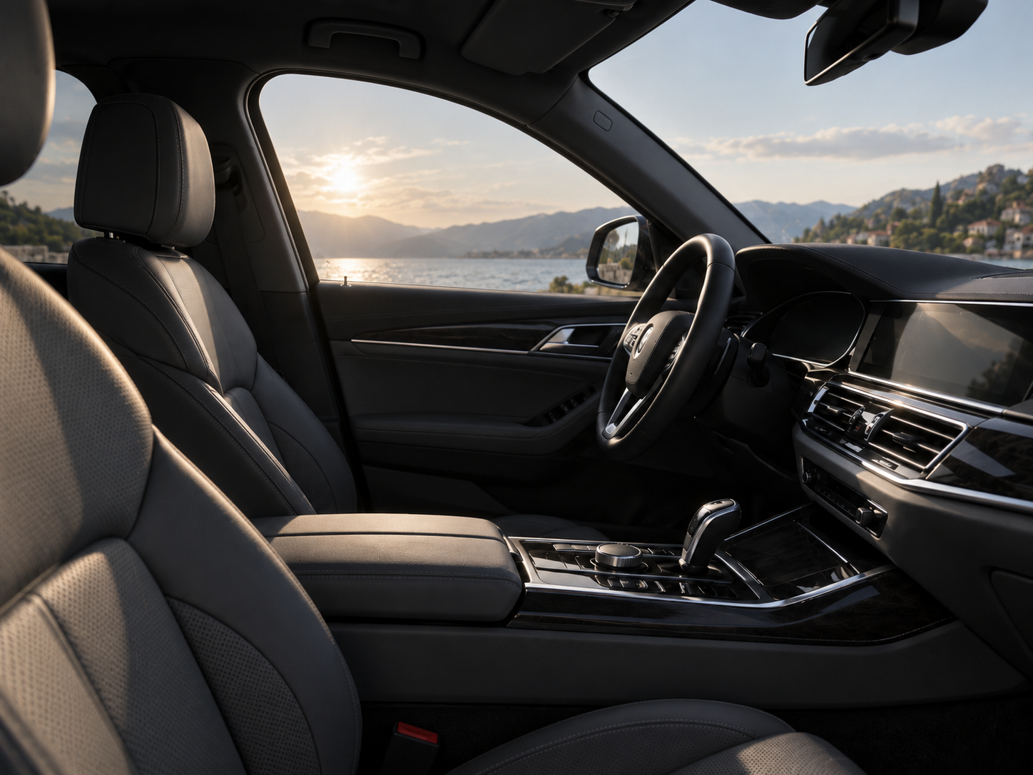 Auto-interieur met warmtewerende folie en rustiger zonlicht in de cabine