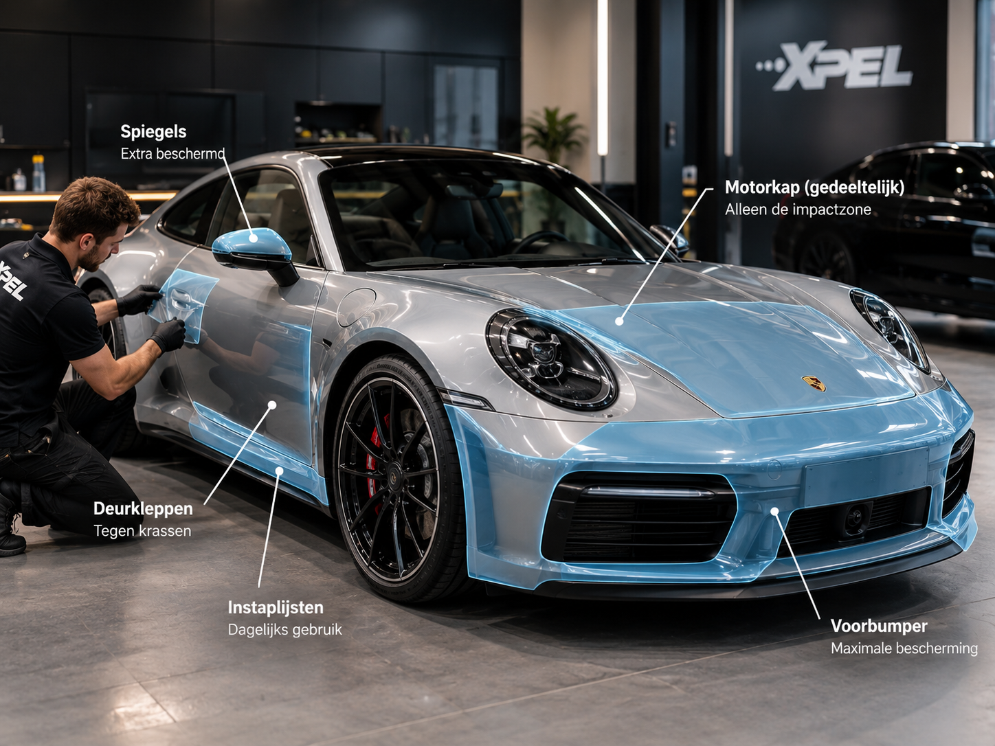Maatwerk XPEL lakbescherming voor specifieke kwetsbare delen van een premium auto
