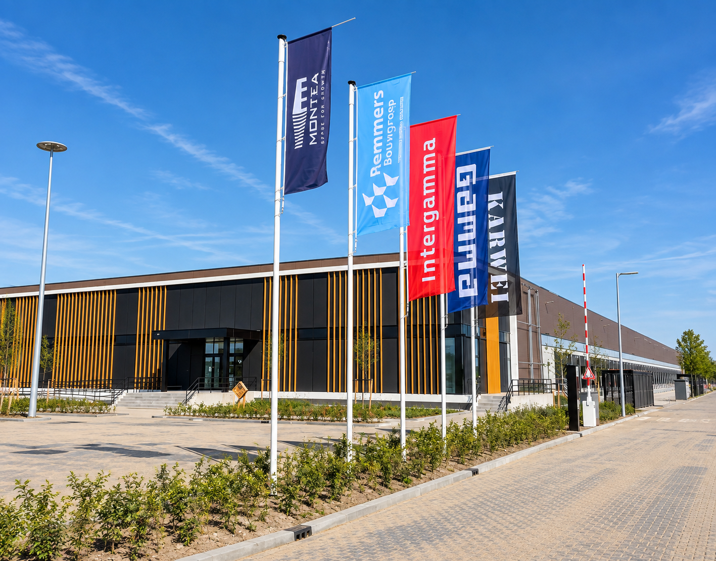 Zeefdruk vlaggen voor logistieke locaties